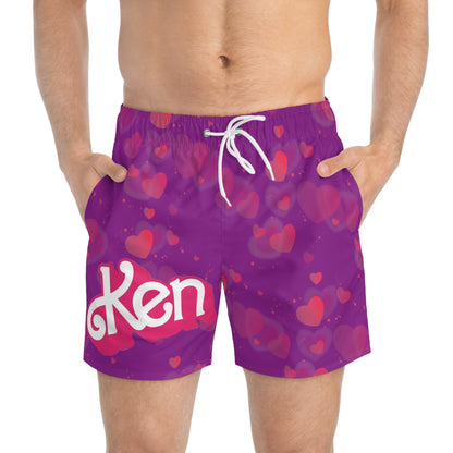 Purple Jam Barbie's KEN Swim Trunks: Elegance Meets Playful Hearts for Stylish Beach Days