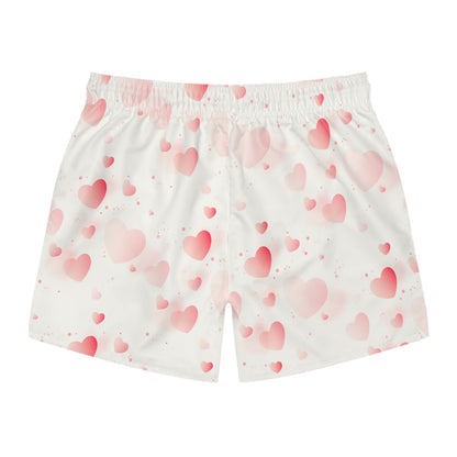 Pearl White Barbie Swim Trunks: Elegance Meets Playful Hearts for Stylish Beach Days