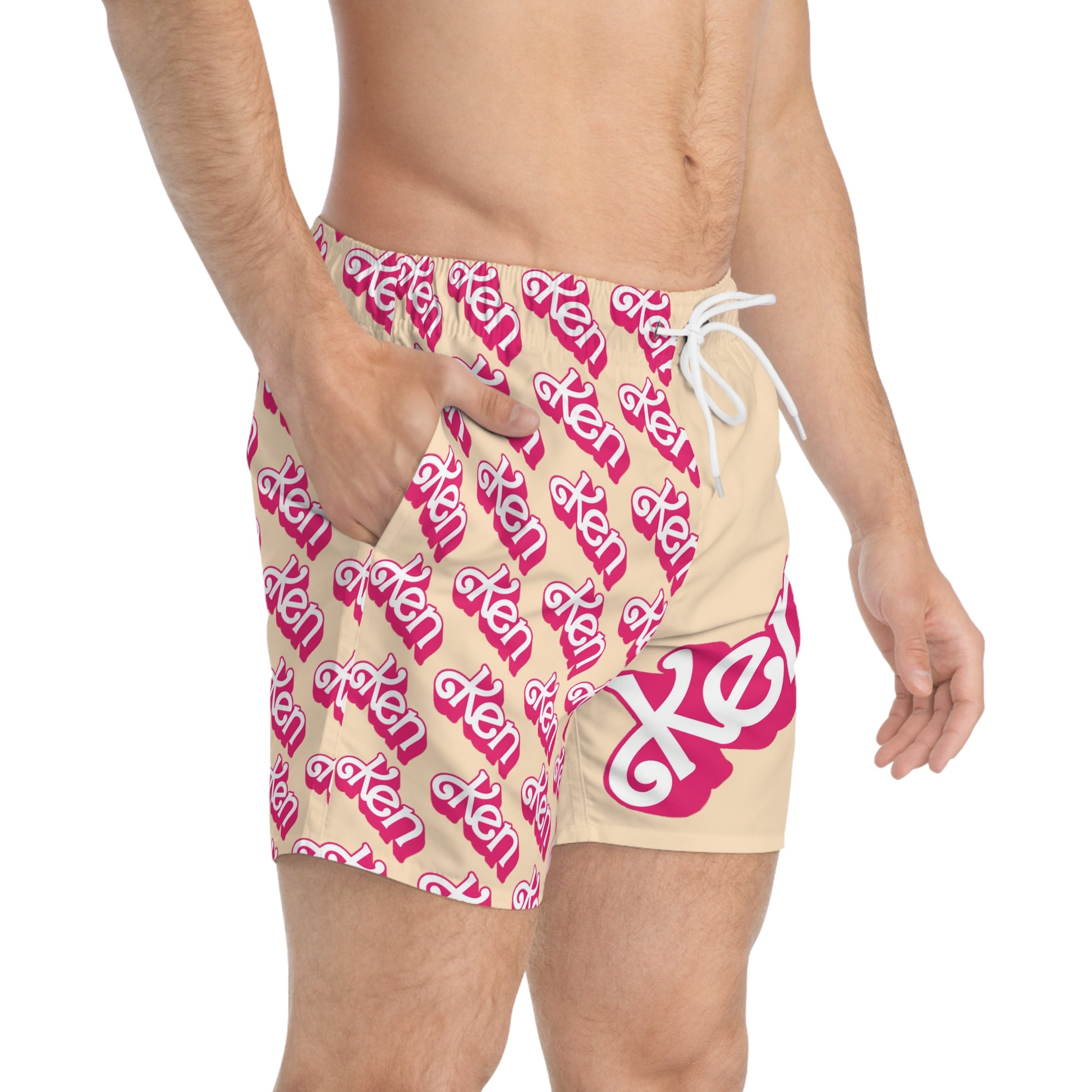 ifllucial KEN Bisque Swim Trunks: The Perfect Summer Gift!"Introducing our best-selling Barbie's Ken Swim Trunks, where style, comfort, and trendsetting design combine to elevate your summer fashion game to new heights.

DesAll Over Prints